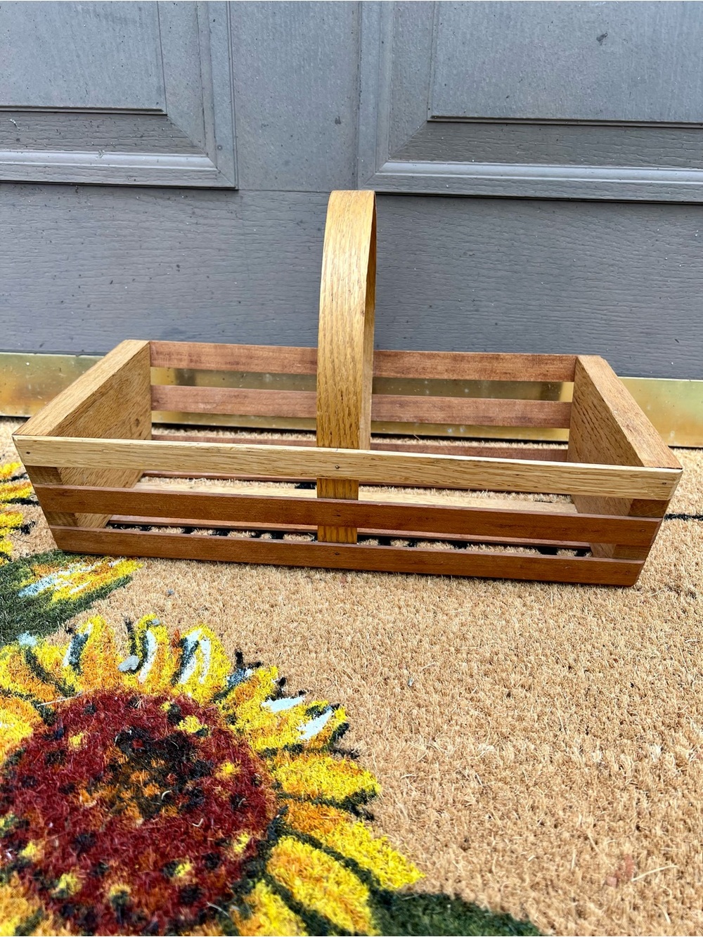 WOODEN SLATED CRATE BASKET with HANDLE STORAGE BIN